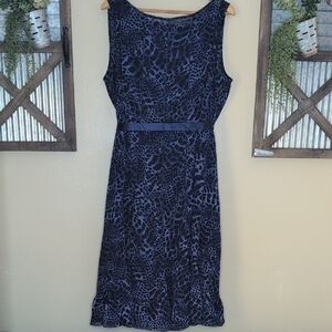 Sandra Darren Blue Sheath Midi Dress Sleeveless Scoop Neck